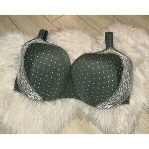 Cacique Lightly Lined Balconette Bra Underwire Lace Dots Print Womens 42I Green